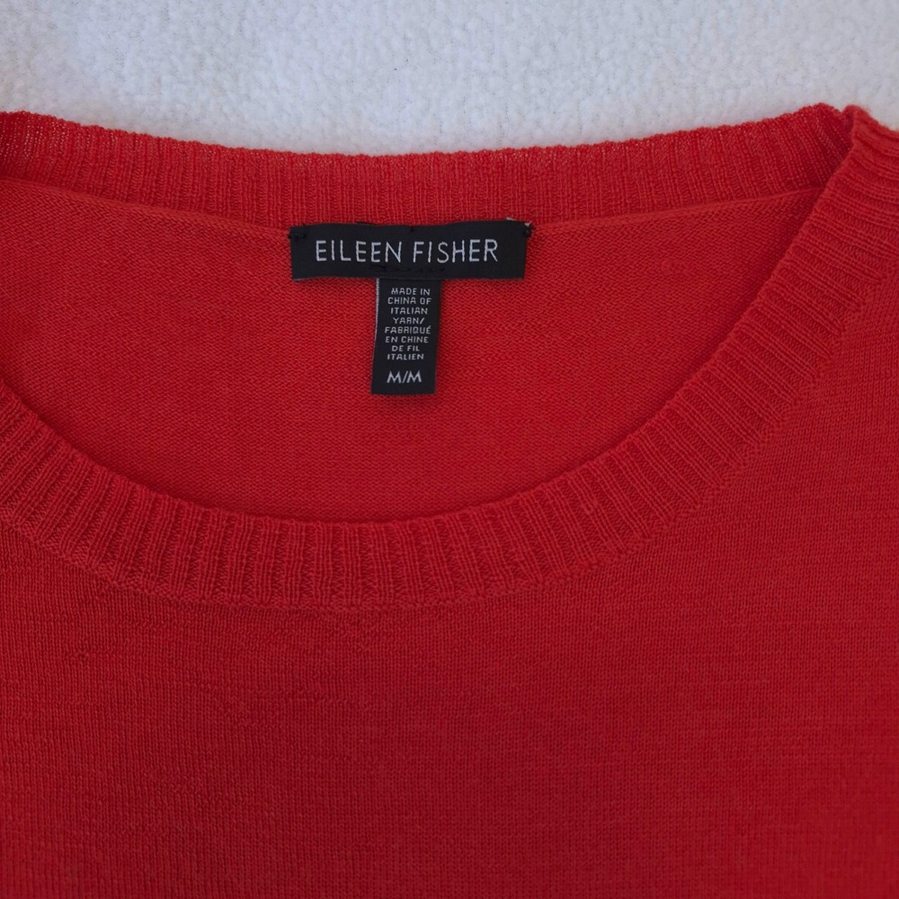 Eileen Fisher Sweater Red Orange Merino Wool Medium Crew Neck Minimalist Classic - Picture 3 of 11